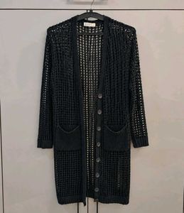 Chic Black Knit Long Cardigan