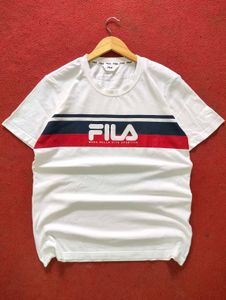FILA White T-Shirt with Red and Blue Stripe