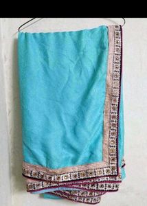 Beautiful Blue Saree with Embroidered Blouse