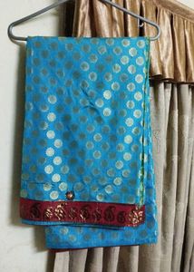 Banarasi Blue Saree with mustard yellow