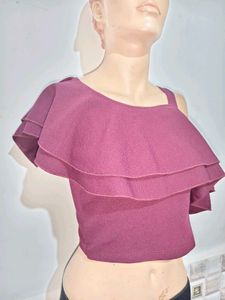 Chic Maroon Ruffle One-Shoulder Top