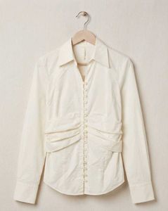 Chic White Ruched Button-Up Shirt