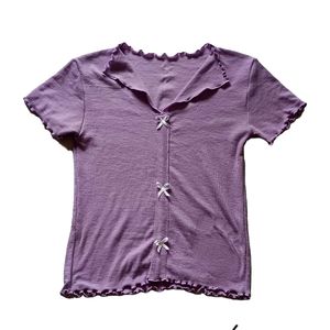 Cute Lilac Ribbed Top with Bows