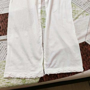 White Palazzo Pants with Lace Trim