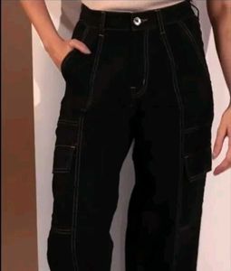 Black Cargo Pants with Contrast Stitching