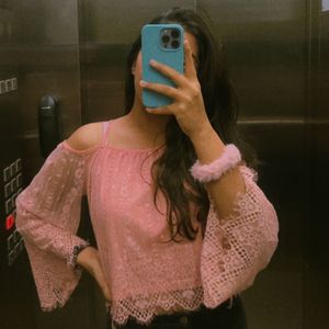 Pink Lace Off Shoulder Top H&amp;M