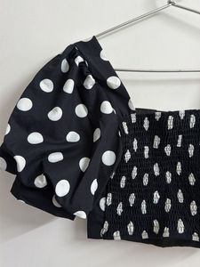 Polka Dot Puff Sleeve Crop Top