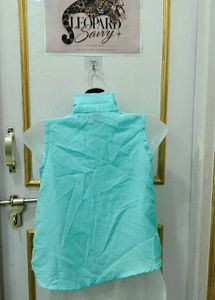 Sleeveless Aqua Button-Up Top