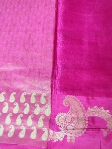 Vibrant Pink Silk Saree with Paisley Blouse