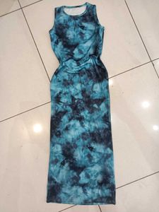 Blue Tie-Dye Bodycon Maxi Dress