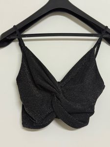 Sparkling Black Twist Front Crop Top