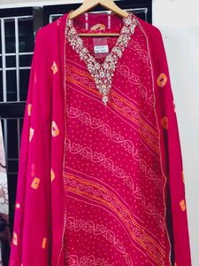 Pink Bandhej 3 pcs Set