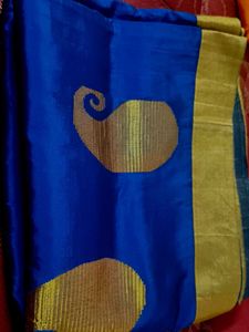Vibrant Blue Saree with Golden Paisleys