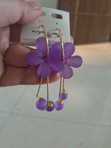 Charming Purple Flower Hoop Earrings new with tag