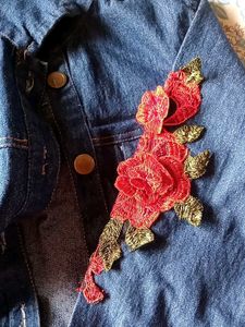 Denim Jacket with Rose Embroidery