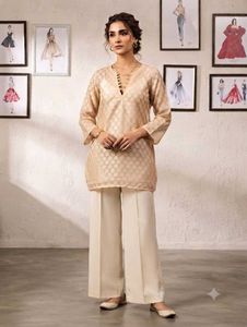 Elegant  Beige Printed sheer Kurta