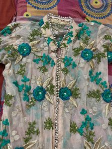 Embroidered Net Kurta