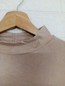 Neutral Turtleneck Long Sleeve Top