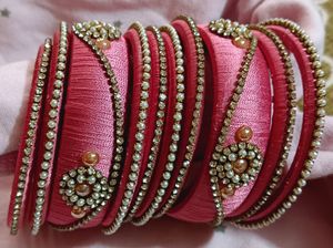 Pink Silk Thread Bangles - Set of 8