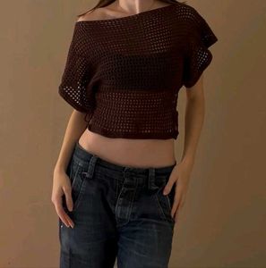 Black Crochet Cropped Top