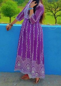 Elegant Purple Kurta Set with White Embroidery