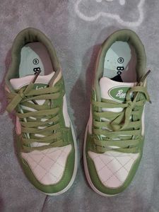 Green & White Quilted Sneakers