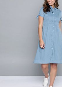 Stylish Blue Striped Shirt Dress