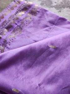 Elegant Lavender Saree with Gold Border