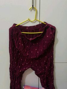 Maroon Heart Print Pajama Top