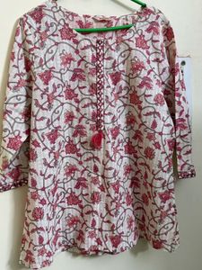 Beautiful Floral Print Kurta with Mirror Work