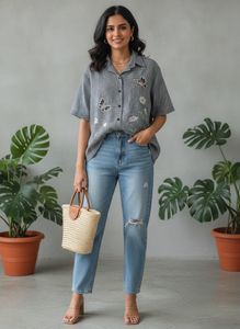 Chic Embroidered Butterfly & Flower Top