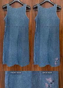 Denim Blue Dress with Floral Embroidery