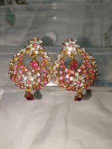 Exquisite Pink Stone Necklace &amp; Earring Set