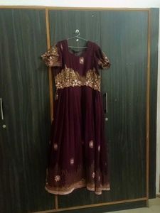 Maroon Ethnic Gown with Gold Embellishments