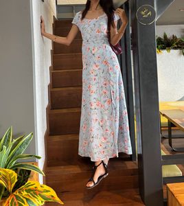 Light Blue Floral Print Maxi Dress