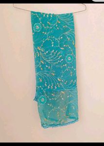 Stunning Teal Embroidered georgette Dupatta