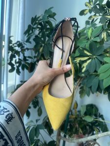 Chic Yellow Suede Heels with Ankle Straps