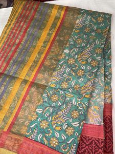 Vibrant Striped &amp; Floral Saree