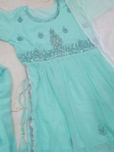 Elegant Aqua Embroidered Kurta Set