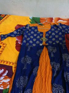 Blue & Orange Tree Print Dress