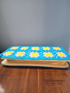 Handmade crochet granny square floral clutch/pouch
