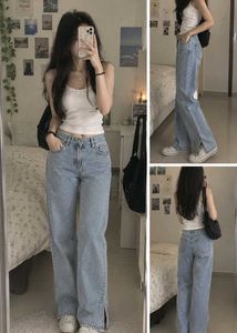 Light Wash Split Hem Jeans