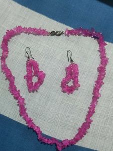 Pink Gemstone Necklace and Earring Set