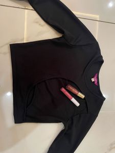 Chic Black Cut-Out Long Sleeve Top