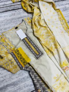 yellow white cotton suit