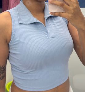Baby Blue Ribbed Collared Tank Top