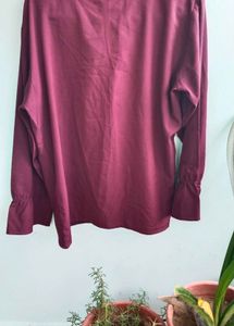 Shein Burgundy Bow Tie Neck Blouse