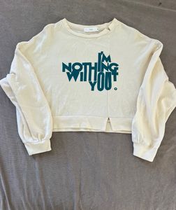 Cream Graphic Print Cropped Sweatshirt