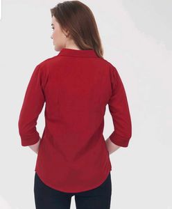 Chic Red Collared 3/4 Sleeve Shirt