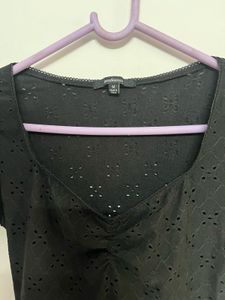 Black Eyelet Detail Top